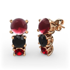 Scala Küpe - Kök yakut, siyah zirkon ve garnet 18 ayar rose altın küpe #9vus0x
