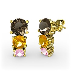 Scala Küpe - Dumanlı kuvars, sitrin ve pembe kuvars 925 ayar altın kaplama gümüş küpe #9w1trf