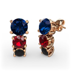 Scala Küpe - Lab safir, garnet ve siyah zirkon 14 ayar rose altın küpe #a5hvr4