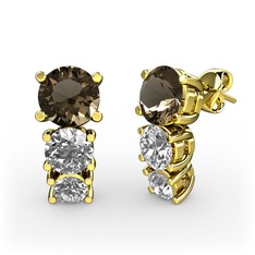 Scala Küpe - Dumanlı kuvars, pırlanta ve swarovski 8 ayar altın küpe (0.48 karat) #aeuo1a