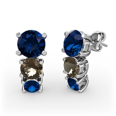 Lab safir ve dumanlı kuvars 14 ayar beyaz altın küpe