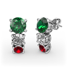 Scala Küpe - Yeşil kuvars, swarovski ve garnet 8 ayar beyaz altın küpe #ako6ci