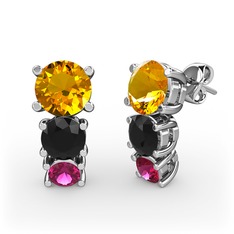 Scala Küpe - Sitrin, siyah zirkon ve rodolit garnet 18 ayar beyaz altın küpe #al600b