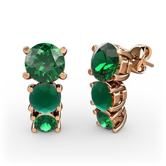 Scala Küpe - Yeşil kuvars ve kök zümrüt 18 ayar rose altın küpe #am6ts3