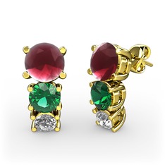 Scala Küpe - Kök yakut, yeşil kuvars ve beyaz zirkon 8 ayar altın küpe #aq971q