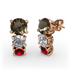 Dumanlı kuvars, swarovski ve garnet 18 ayar rose altın küpe