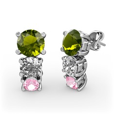 Scala Küpe - Peridot, swarovski ve pembe kuvars 14 ayar beyaz altın küpe #av4xsj