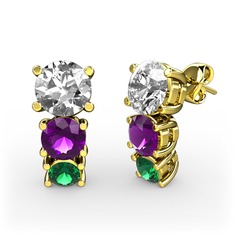 Scala Küpe - Swarovski, ametist ve yeşil kuvars 8 ayar altın küpe #ax6vvq
