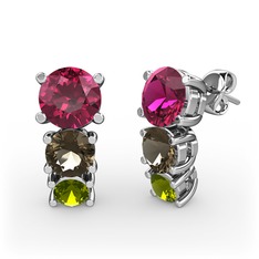 Scala Küpe - Rodolit garnet, dumanlı kuvars ve peridot 14 ayar beyaz altın küpe #ay771x