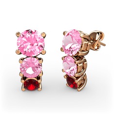 Pembe kuvars ve garnet 18 ayar rose altın küpe