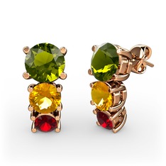 Peridot, sitrin ve garnet 18 ayar rose altın küpe