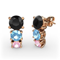 Scala Küpe - Siyah zirkon, akuamarin ve pembe kuvars 8 ayar rose altın küpe #b85frz