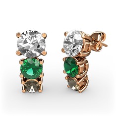 Scala Küpe - Pırlanta, yeşil kuvars ve dumanlı kuvars 14 ayar rose altın küpe (1 karat) #b8t0vr