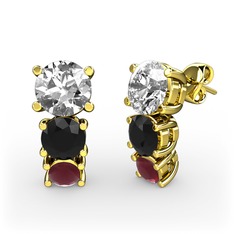 Scala Küpe - Pırlanta, siyah zirkon ve kök yakut 925 ayar altın kaplama gümüş küpe (1 karat) #bcop40