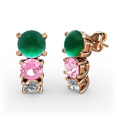 Scala Küpe - Kök zümrüt, pembe kuvars ve beyaz zirkon 8 ayar rose altın küpe #bdpeei