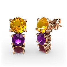 Scala Küpe - Sitrin, ametist ve kök yakut 14 ayar rose altın küpe #bh6nk0