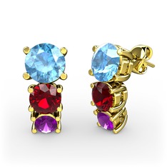 Scala Küpe - Akuamarin, garnet ve ametist 925 ayar altın kaplama gümüş küpe #bpzp70