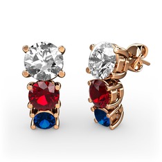 Pırlanta, garnet ve lab safir 14 ayar rose altın küpe (1 karat)