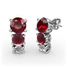 Garnet, kök yakut ve pırlanta 18 ayar beyaz altın küpe (0.22 karat)
