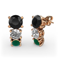 Scala Küpe - Siyah zirkon, swarovski ve kök zümrüt 18 ayar rose altın küpe #c0jylb