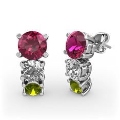 Scala Küpe - Rodolit garnet, beyaz zirkon ve peridot 925 ayar gümüş küpe #c1au5d