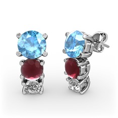 Scala Küpe - Akuamarin, kök yakut ve swarovski 8 ayar beyaz altın küpe #c6nkk8