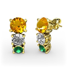 Scala Küpe - Sitrin, swarovski ve yeşil kuvars 8 ayar altın küpe #cd44up