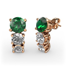 Scala Küpe - Yeşil kuvars, beyaz zirkon ve swarovski 14 ayar rose altın küpe #cdnyfd