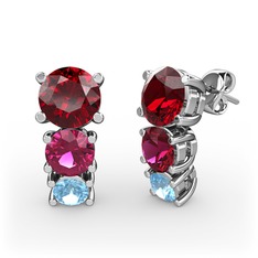 Garnet, rodolit garnet ve akuamarin 8 ayar beyaz altın küpe