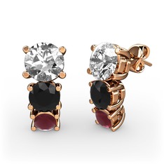 Scala Küpe - Pırlanta, siyah zirkon ve kök yakut 8 ayar rose altın küpe (1 karat) #cl3n7r