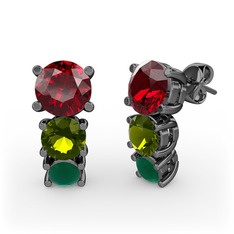 Scala Küpe - Garnet, peridot ve kök zümrüt 925 ayar siyah rodyum kaplama gümüş küpe #cmaoo5