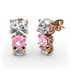 Swarovski, pembe kuvars ve beyaz zirkon 14 ayar rose altın küpe