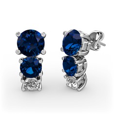 Lab safir ve swarovski 18 ayar beyaz altın küpe