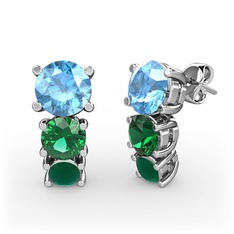 Scala Küpe - Akuamarin, yeşil kuvars ve kök zümrüt 14 ayar beyaz altın küpe #cz59kv