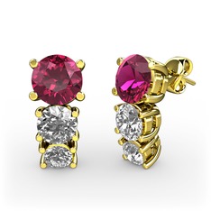 Rodolit garnet, swarovski ve pırlanta 8 ayar altın küpe (0.22 karat)