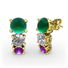 Scala Küpe - Kök zümrüt, swarovski ve ametist 8 ayar altın küpe #d4jftp