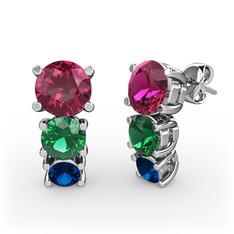 Scala Küpe - Rodolit garnet, yeşil kuvars ve lab safir 14 ayar beyaz altın küpe #d6b1nr