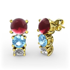 Scala Küpe - Kök yakut, akuamarin ve swarovski 18 ayar altın küpe #d7ih5o