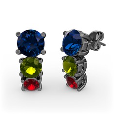 Lab safir, peridot ve garnet 925 ayar siyah rodyum kaplama gümüş küpe