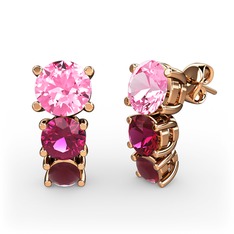 Pembe kuvars, rodolit garnet ve kök yakut 14 ayar rose altın küpe
