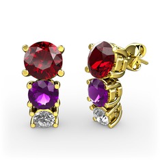 Garnet, ametist ve pırlanta 8 ayar altın küpe (0.22 karat)