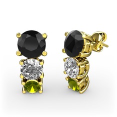 Siyah zirkon, pırlanta ve peridot 18 ayar altın küpe (0.48 karat)