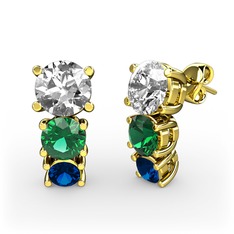 Scala Küpe - Swarovski, yeşil kuvars ve lab safir 14 ayar altın küpe #e1np1z