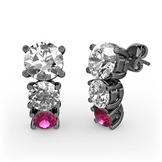 Swarovski, pırlanta ve rodolit garnet 925 ayar siyah rodyum kaplama gümüş küpe (0.48 karat)