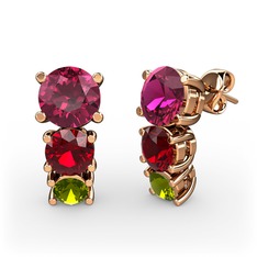 Scala Küpe - Rodolit garnet, garnet ve peridot 18 ayar rose altın küpe #e6w8q3
