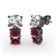 Scala Küpe - Beyaz zirkon, kök yakut ve garnet 925 ayar siyah rodyum kaplama gümüş küpe #ea6agq