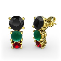 Scala Küpe - Siyah zirkon, kök zümrüt ve garnet 14 ayar altın küpe #eatu62