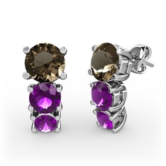 Dumanlı kuvars ve ametist 925 ayar gümüş küpe