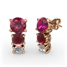 Scala Küpe - Rodolit garnet, kök yakut ve swarovski 18 ayar rose altın küpe #el6nyi