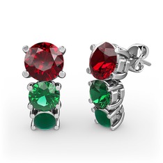 Scala Küpe - Garnet, yeşil kuvars ve kök zümrüt 8 ayar beyaz altın küpe #epcokq